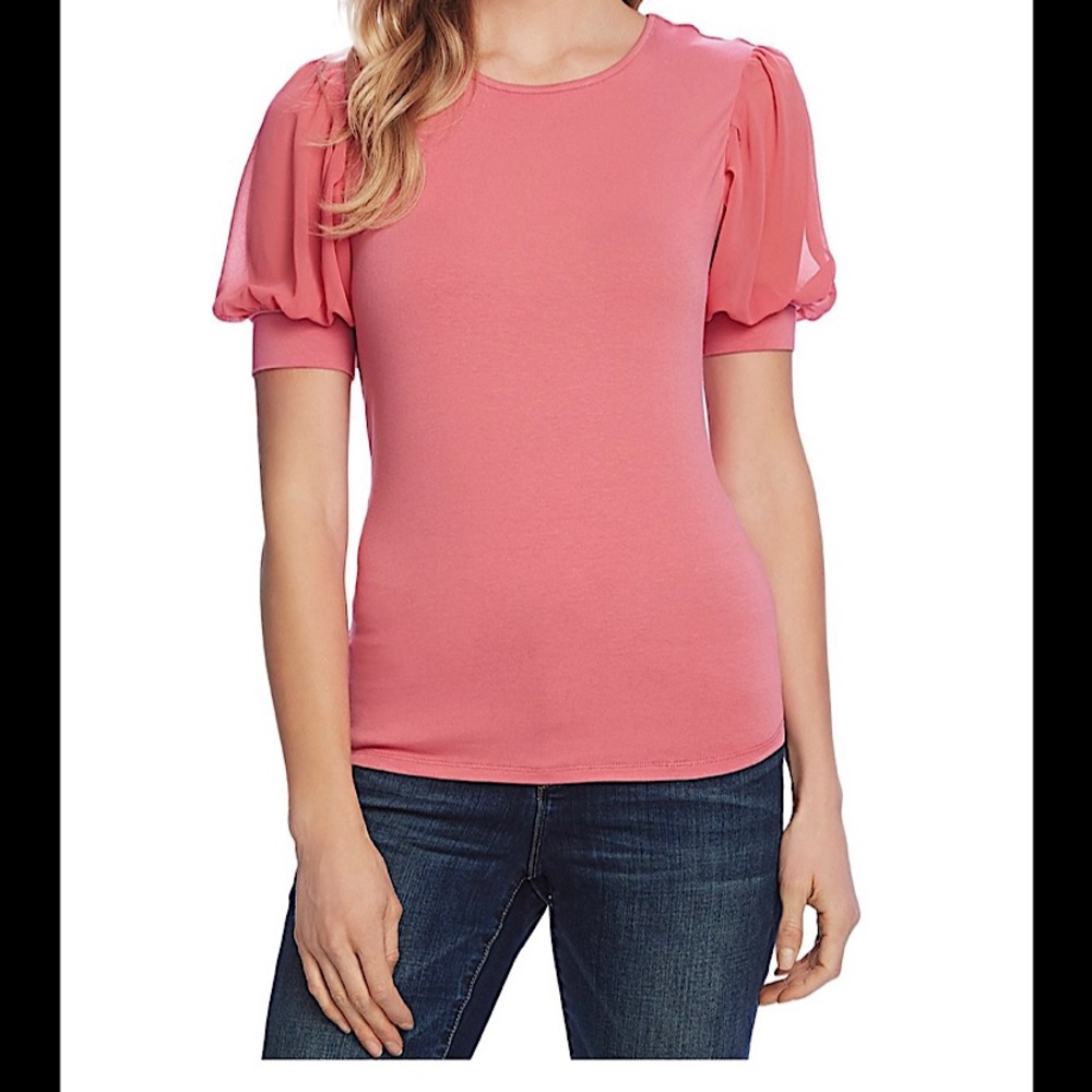 NWT Vince Camuto Chiffon-Sleeve Top - Size S - Coral Blossom